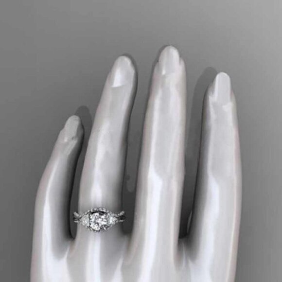 ✨ Super Dainty Engagement/Wedding Three Pure Gemstones Silver Rings, VIP279 - Picture 5 of 6